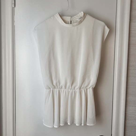 MOUSSY Chiffon Cinched Waist Blouse Ivory - Picture 4 of 13